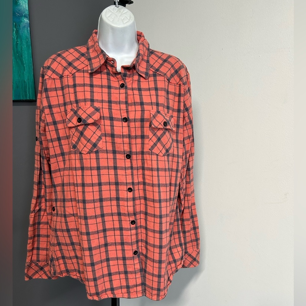 OCHENTA Women’s XL Flannel Shirt Shaket Plaid Colorful Rodeo Cowgirl Western‎